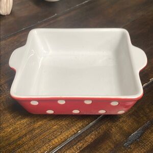 Signature Red & White Polka Dot Ceramic Stoneware Baking Dish NWT